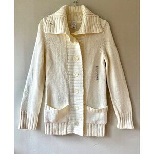 Old Navy Sz S Oversized Funnel Neck Rib Knit Cream Sweater Coat Pockets